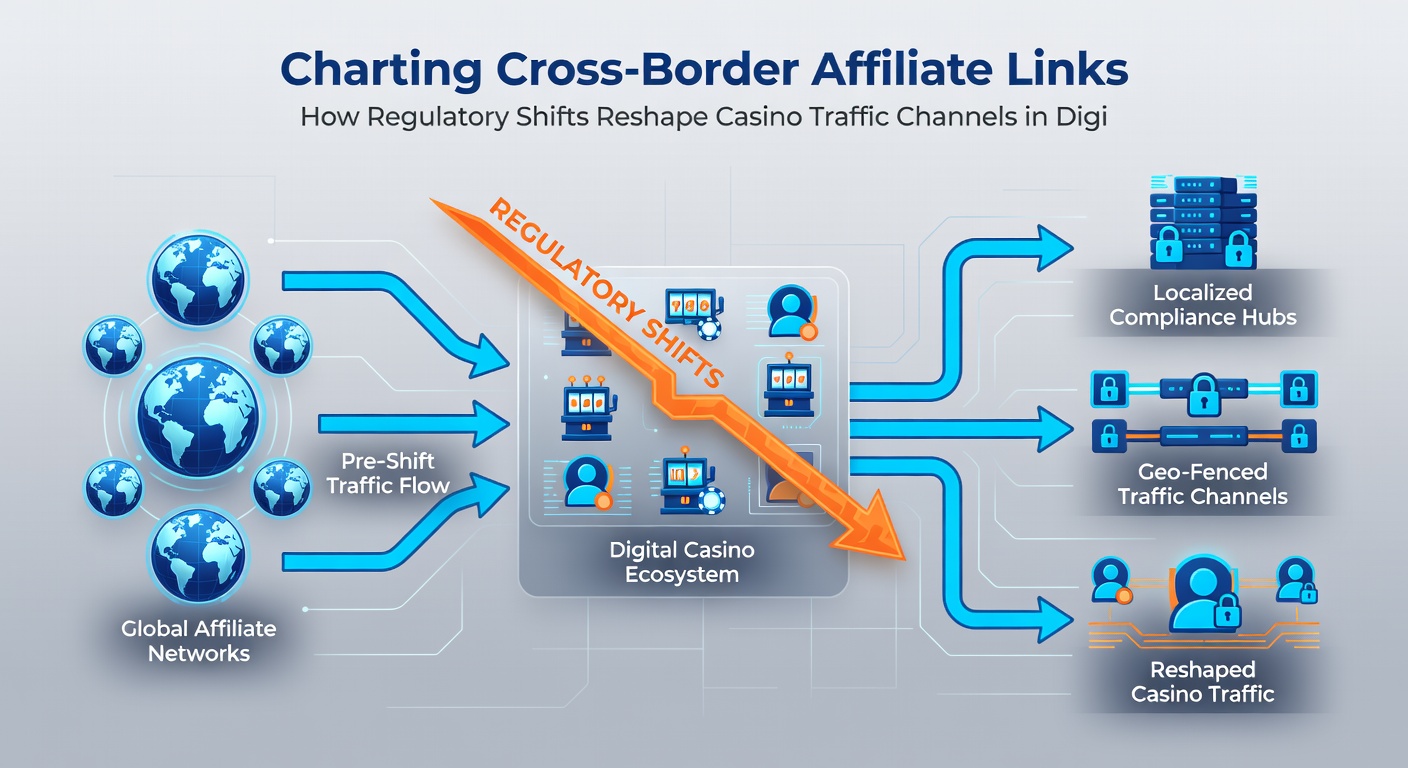 Chart displaying measured changes in casino traffic channel distribution following 2026 regulatory updates across North America and Europe