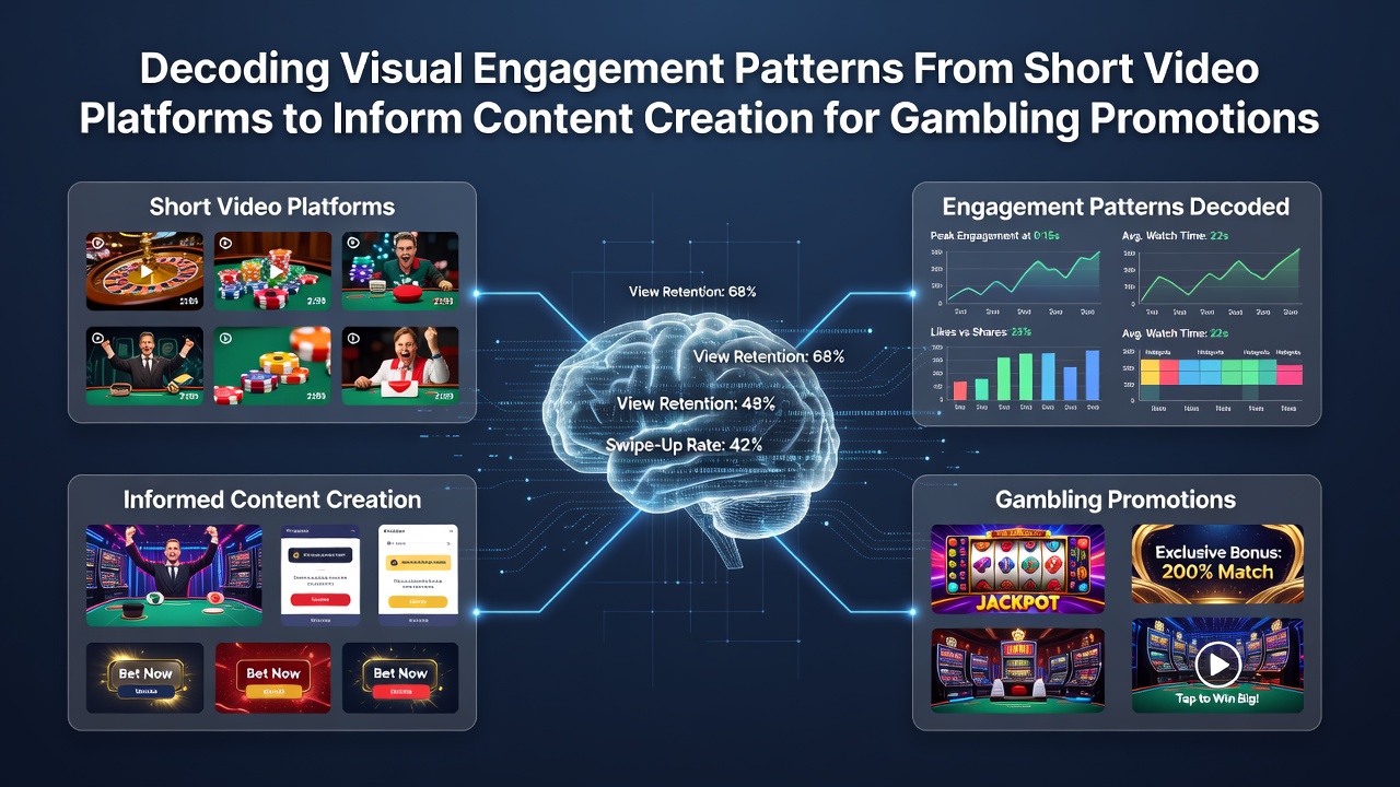 Short video analytics dashboard displaying engagement metrics for gambling promotion clips across multiple platforms
