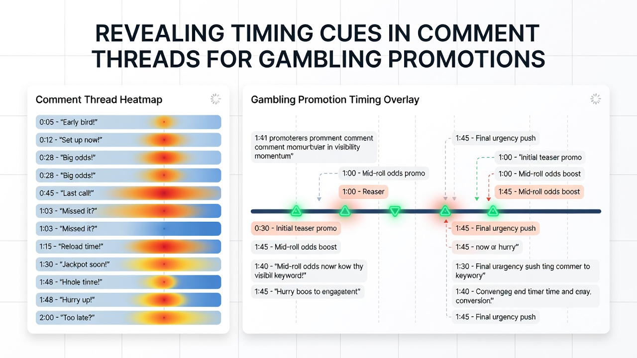 Analytics dashboard showing comment thread timelines and engagement peaks for gambling content scheduling
