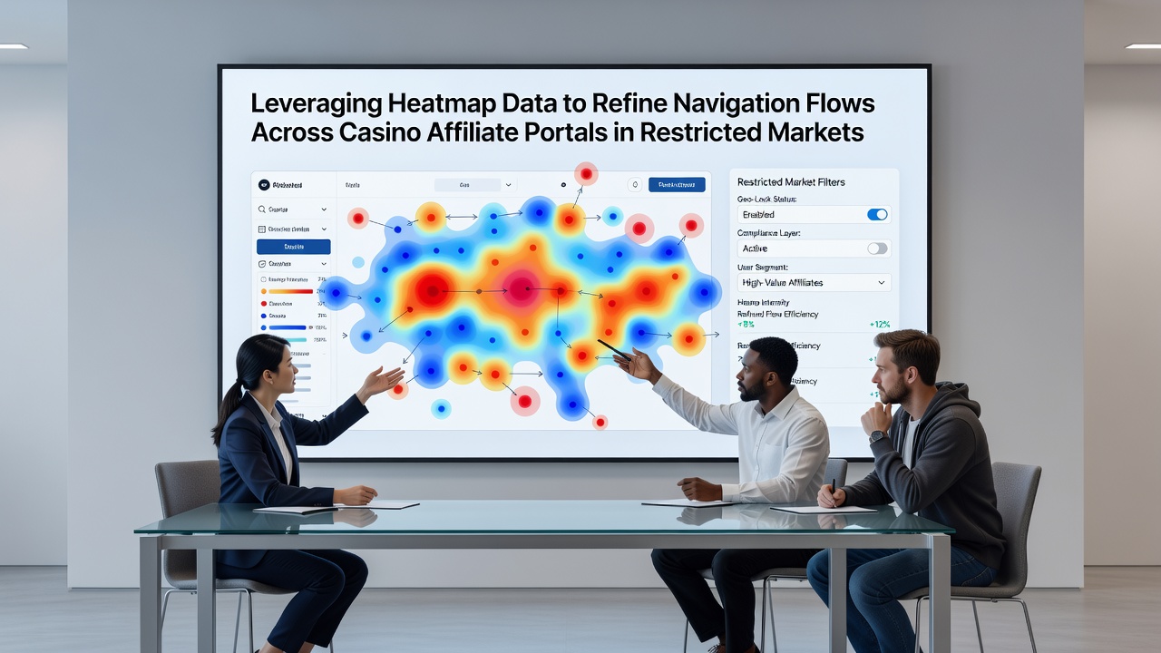 Detailed click heatmap analysis highlighting refined navigation elements on an affiliate portal targeting users in regulated and restricted gambling jurisdictions