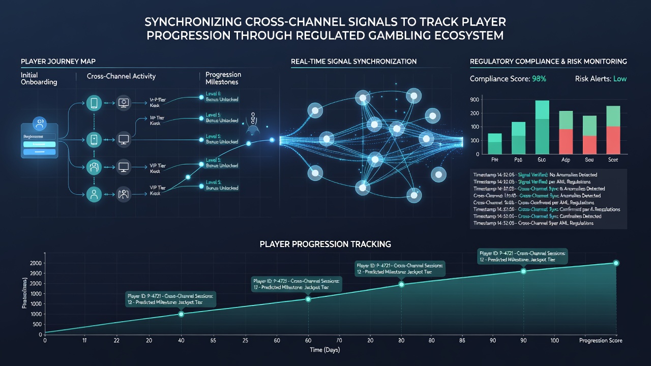 Flowchart showing data pipelines connecting online betting apps, casino floor systems, and central analytics servers for player journey tracking