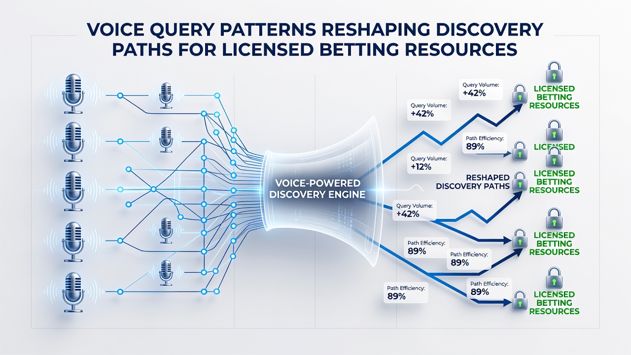 Analytics dashboard showing voice search query patterns and referral traffic to licensed betting sites